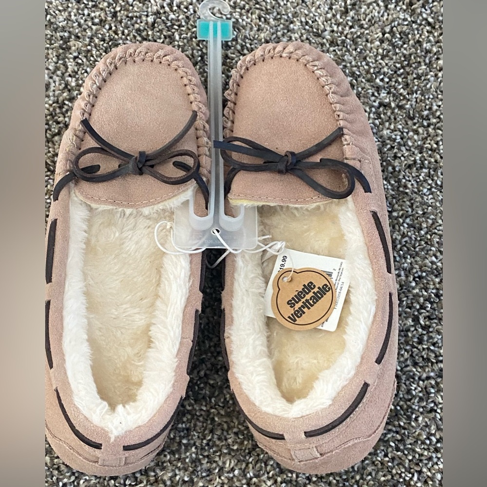 Target Women's Suede Moccasins Slippers with Cream Faux Fur